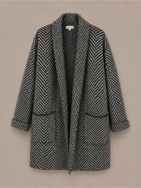 Black &  Taupe Chevron Shawl-Collar Sweater Coat